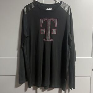 T-Mobile Long Sleeve Faux Leather Shoulder Logo T-Shirt Black Large